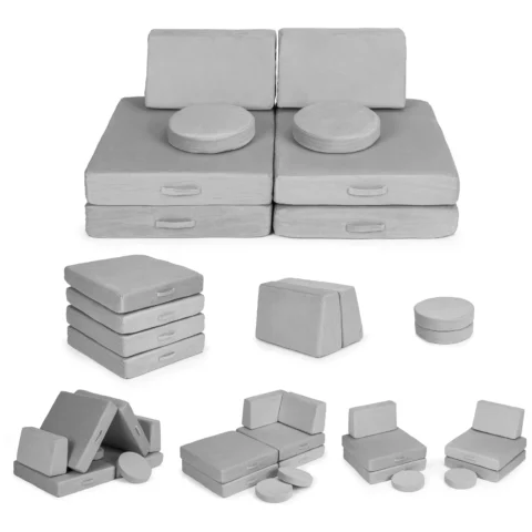Sofa modułowa duża składana dla dzieci DIY 8 miękkich poduch - szara ECOTOYS