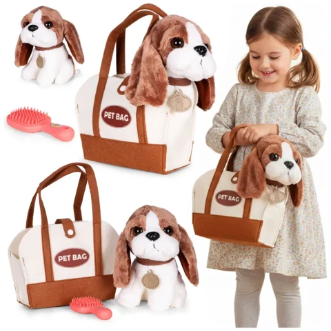 Pluszowy piesek w torebce beagle maskotka dla dziecka + szczotka do pielęgnacji