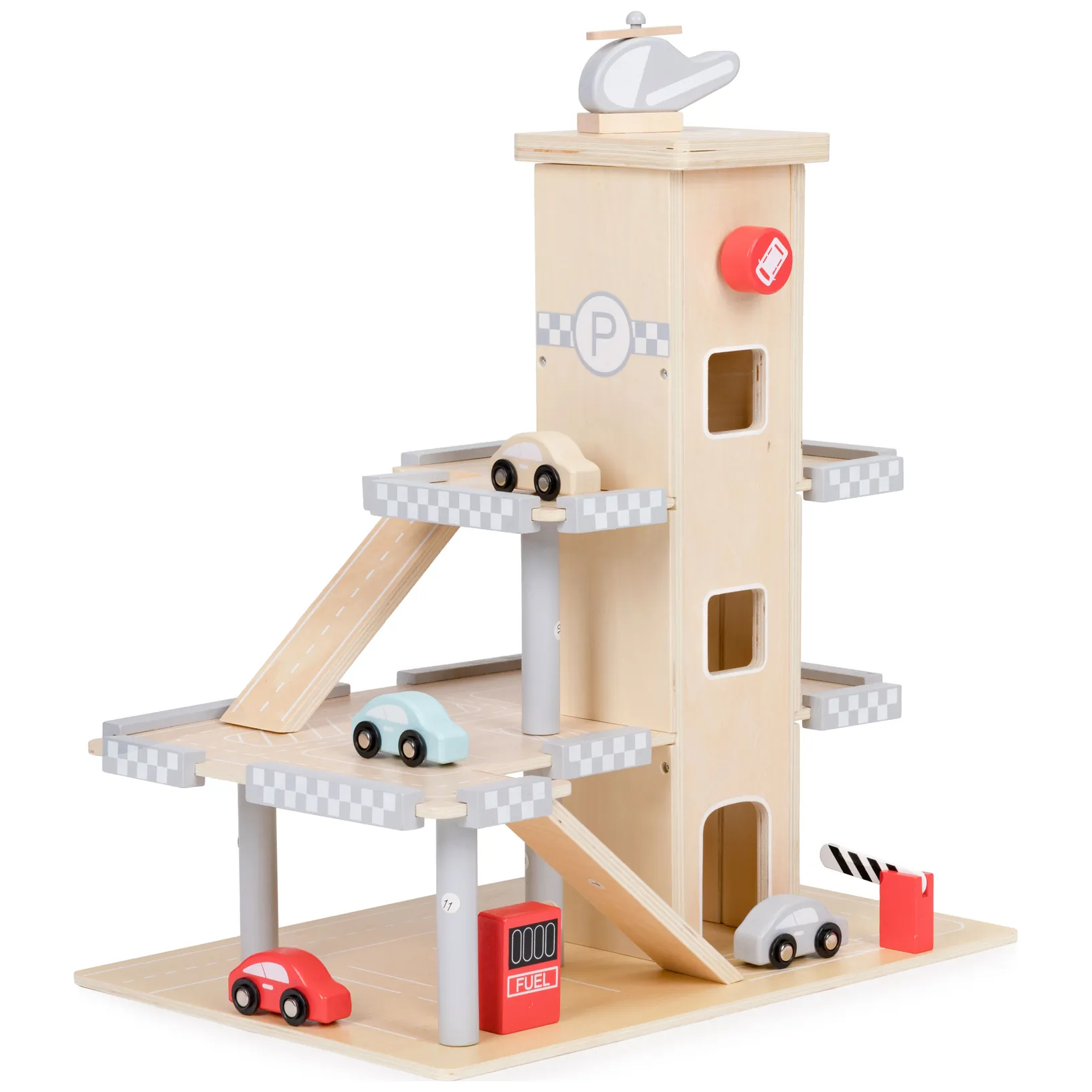 Duży drewniany tor garaż parking z windą + autka ECOTOYS - obrazek 3