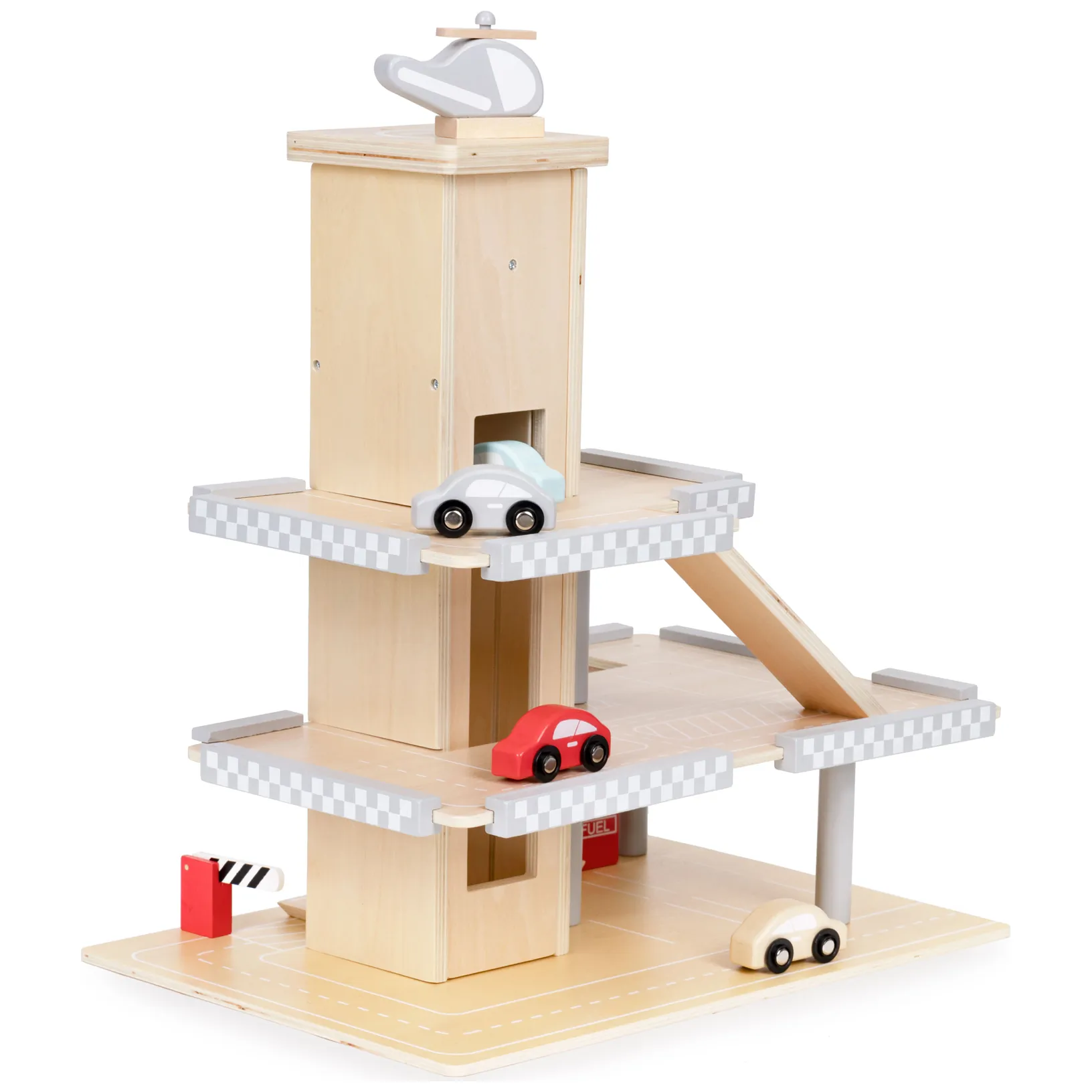 Duży drewniany tor garaż parking z windą + autka ECOTOYS