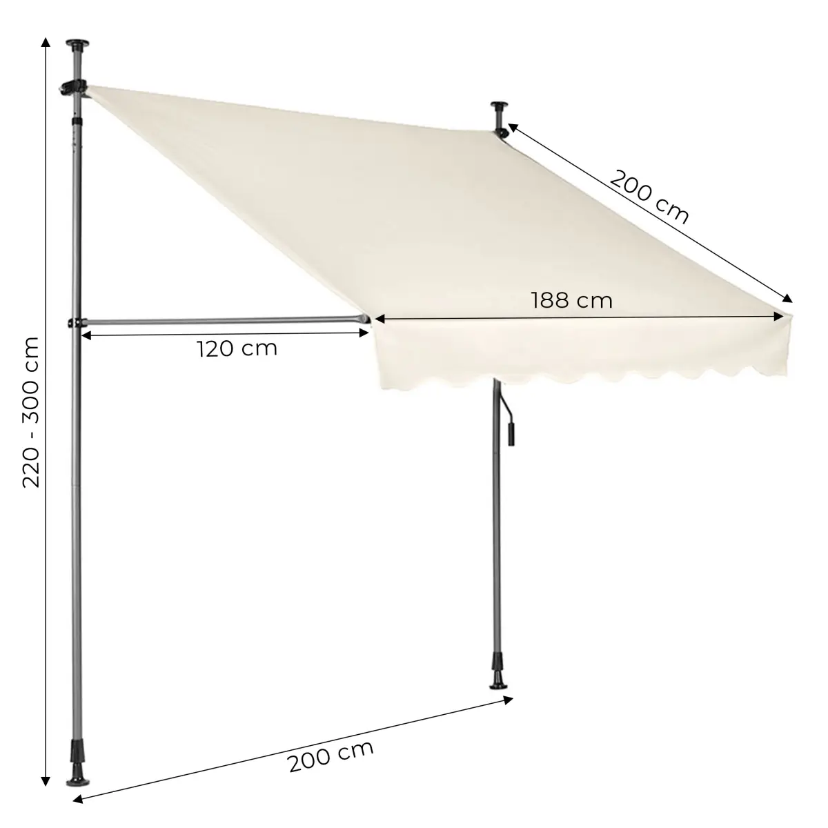 Markiza przeciwsłoneczna balkonowa 200x120 cm regulacja wysokości wodoodporna korbka ręczna beżowa MultiGarden - obrazek 8