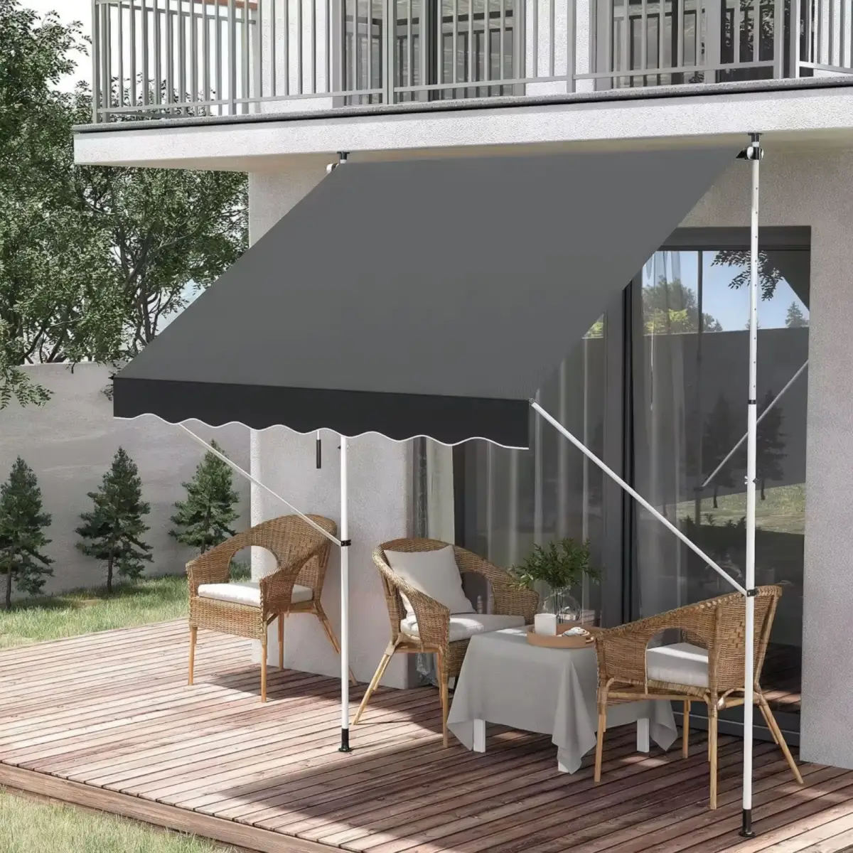 Markiza przeciwsłoneczna balkonowa 300x120 cm regulacja wysokości wodoodporna korbka ręczna szara MultiGarden - obrazek 9