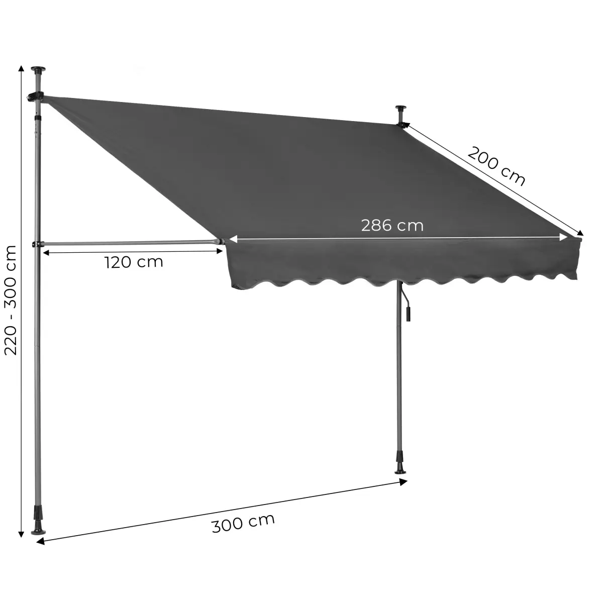 Markiza przeciwsłoneczna balkonowa 300x120 cm regulacja wysokości wodoodporna korbka ręczna szara MultiGarden - obrazek 10