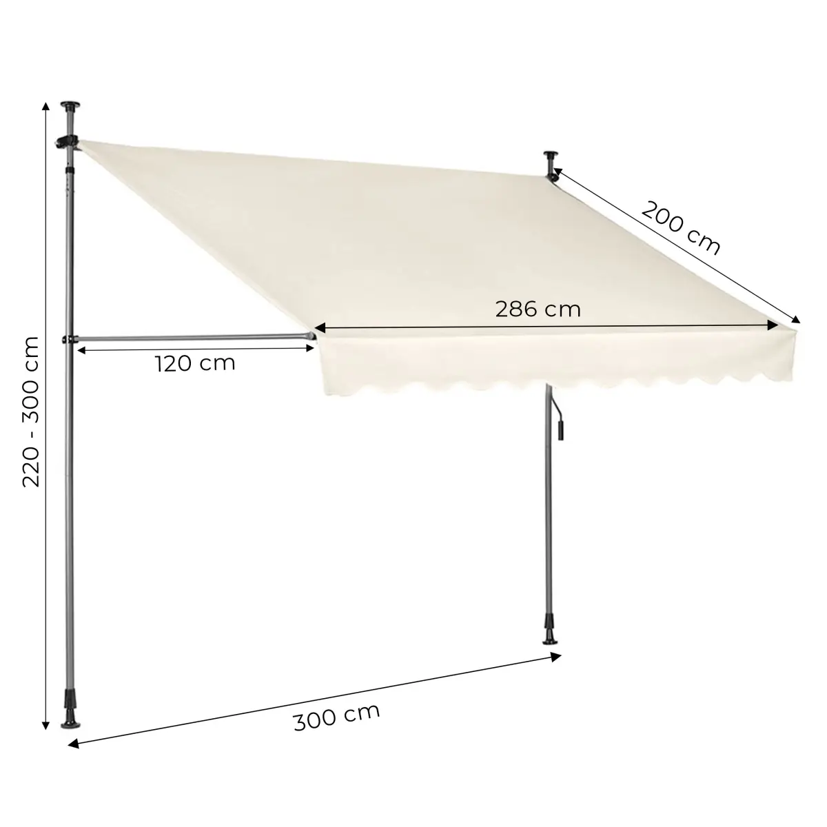 Markiza przeciwsłoneczna balkonowa 300x120 cm regulacja wysokości wodoodporna korbka ręczna beżowa MultiGarden - obrazek 10