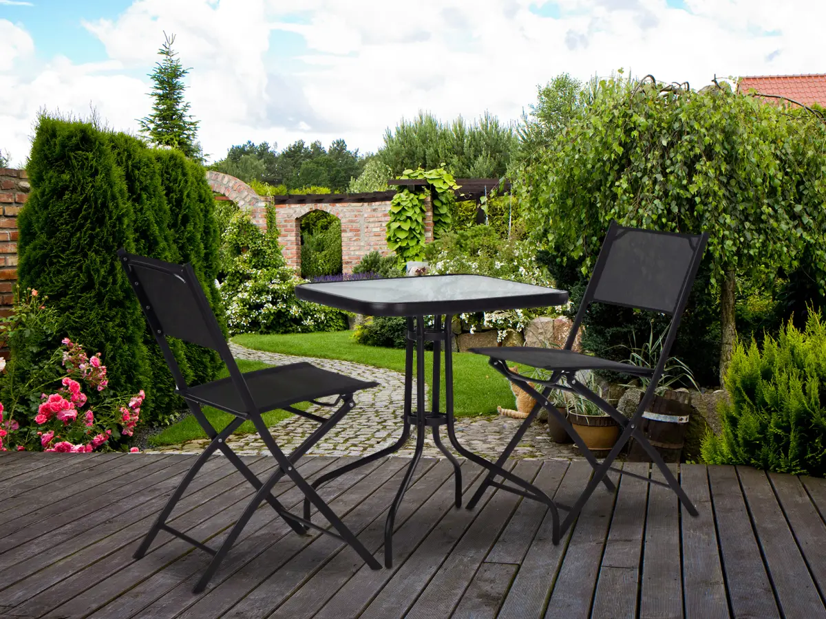 Stolik ogrodowy 80x80 cm na taras ogród balkon szkło hartowane otwór na parasol MultiGarden - obrazek 2