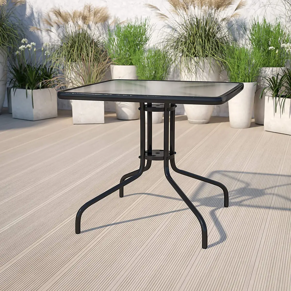 Stolik ogrodowy 80x80 cm na taras ogród balkon szkło hartowane otwór na parasol MultiGarden - obrazek 3