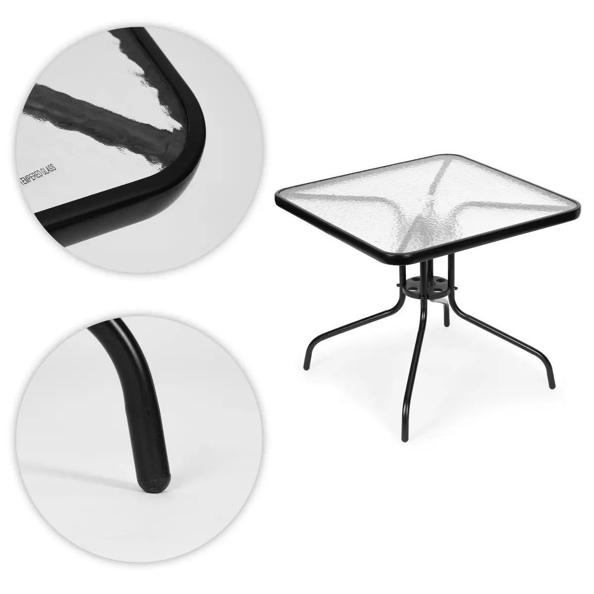 Stolik ogrodowy 80x80 cm na taras ogród balkon szkło hartowane otwór na parasol MultiGarden - obrazek 4