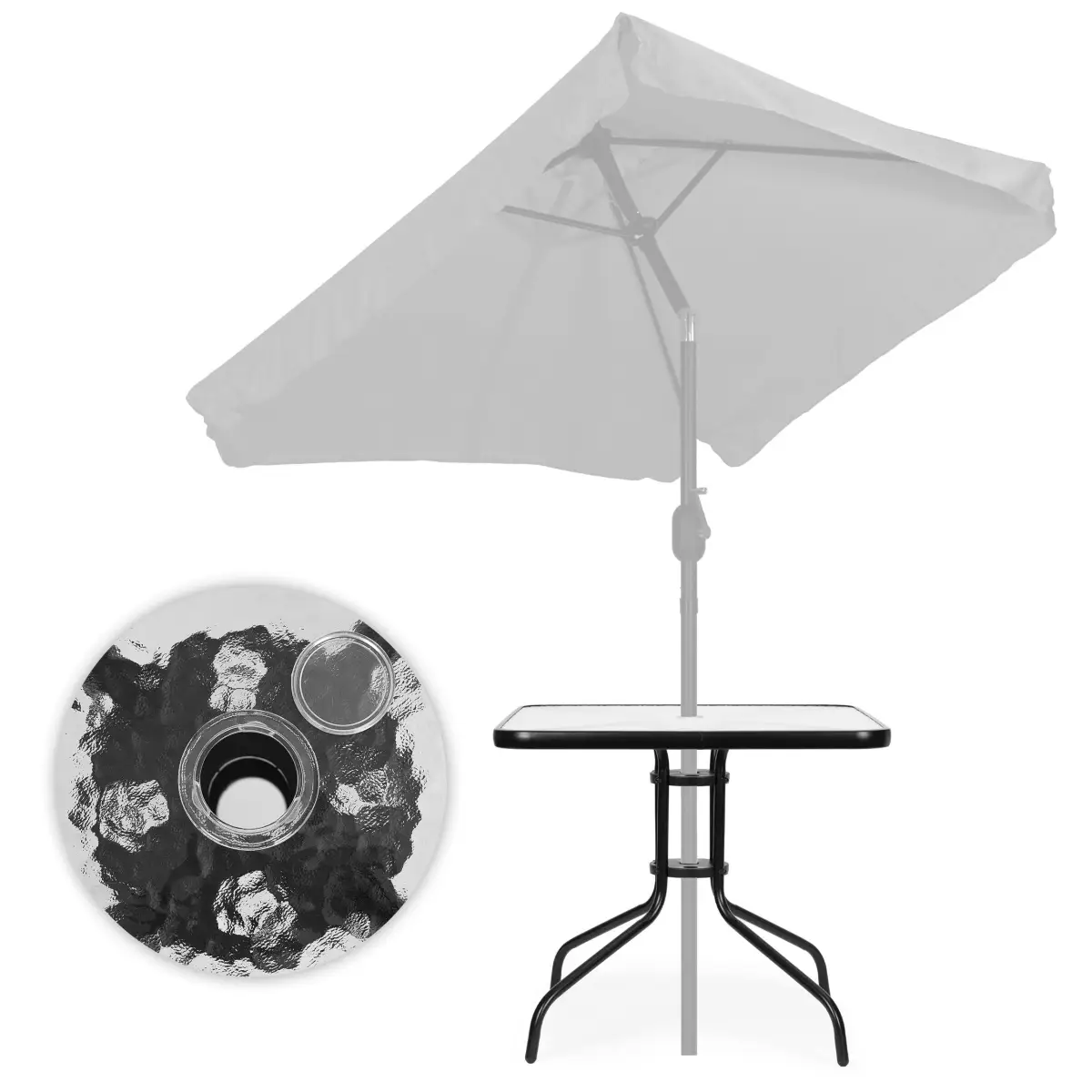 Stolik ogrodowy 80x80 cm na taras ogród balkon szkło hartowane otwór na parasol MultiGarden - obrazek 5