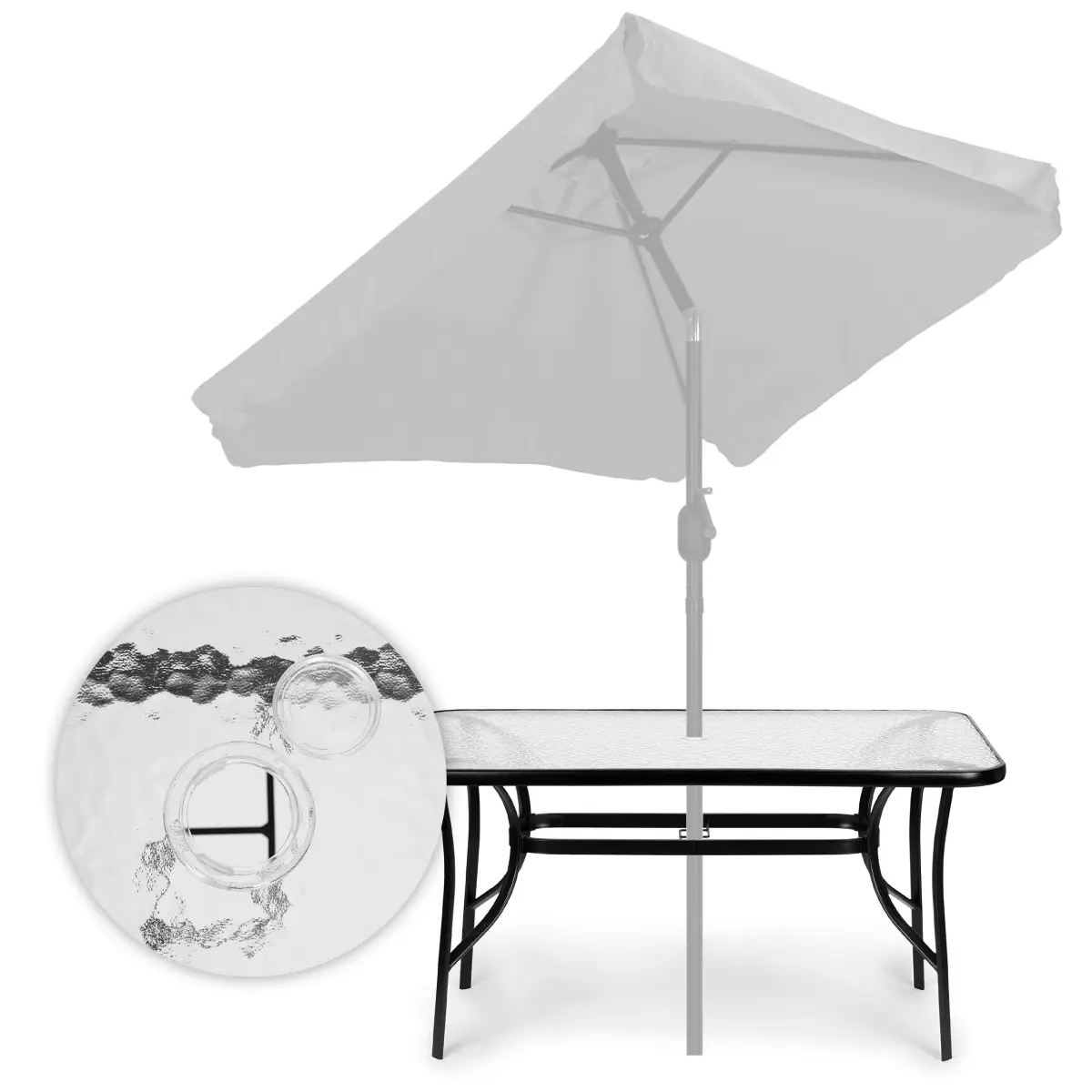 Stół ogrodowy szklany 120x70 cm na taras ogród szkło hartowane otwór na parasol MultiGarden - obrazek 5