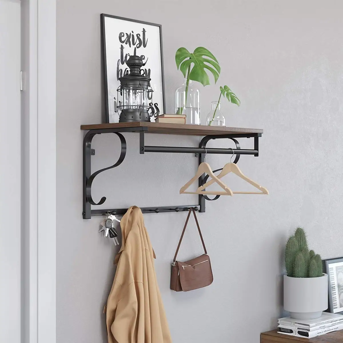 Półka z wieszakami na ubrania drewniana LOFT - obrazek 2