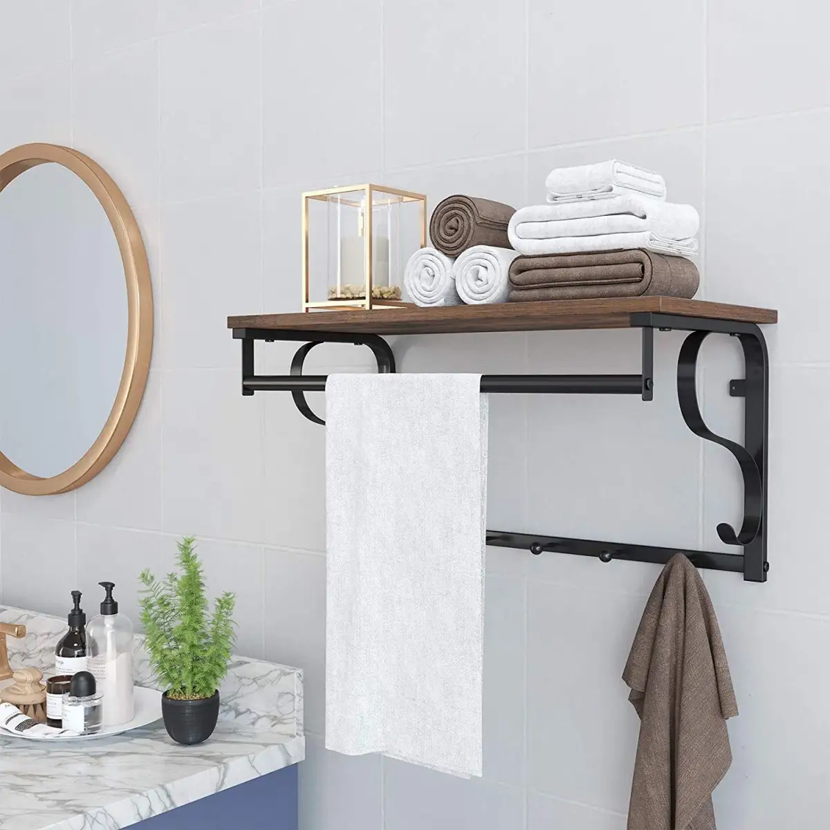 Półka z wieszakami na ubrania drewniana LOFT - obrazek 3