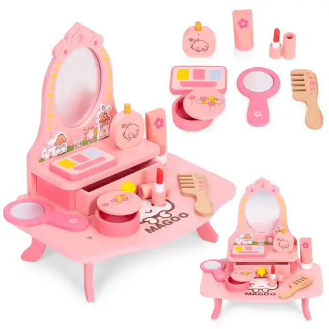 Drewniana toaletka dla dzieci z lustrem i szufladą 7 akcesoriów ECOTOYS