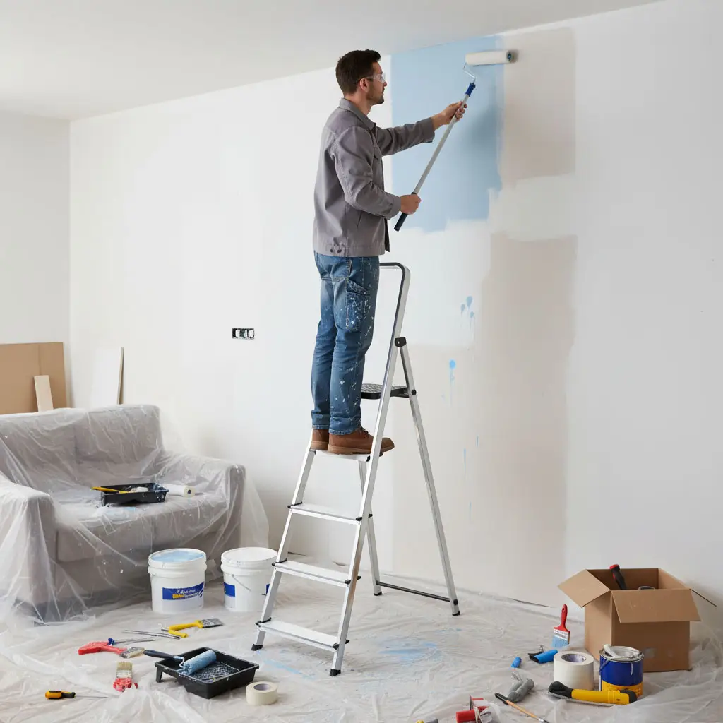 Drabina aluminiowa jednostronna 5 stopni składana z podestem 150 kg ModernHome - obrazek 2