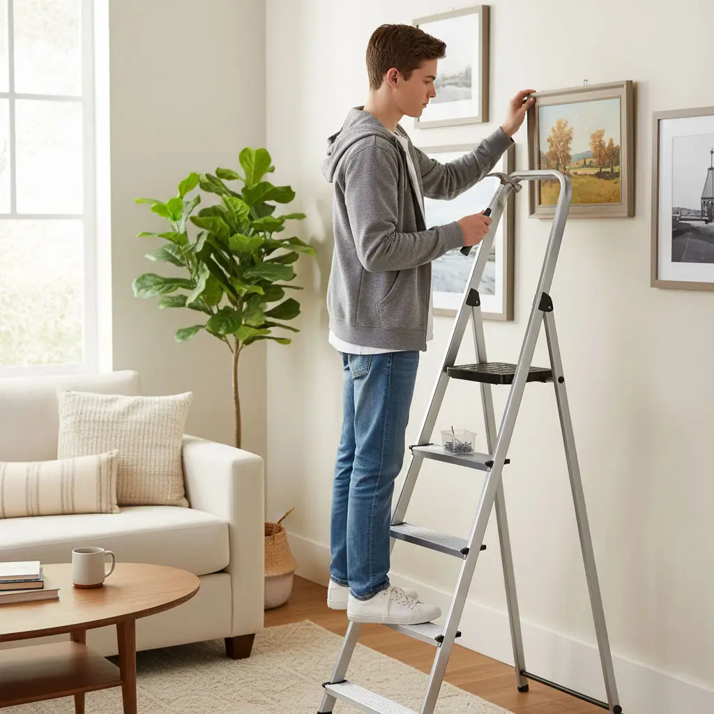 Drabina aluminiowa jednostronna 5 stopni składana z podestem 150 kg ModernHome - obrazek 3