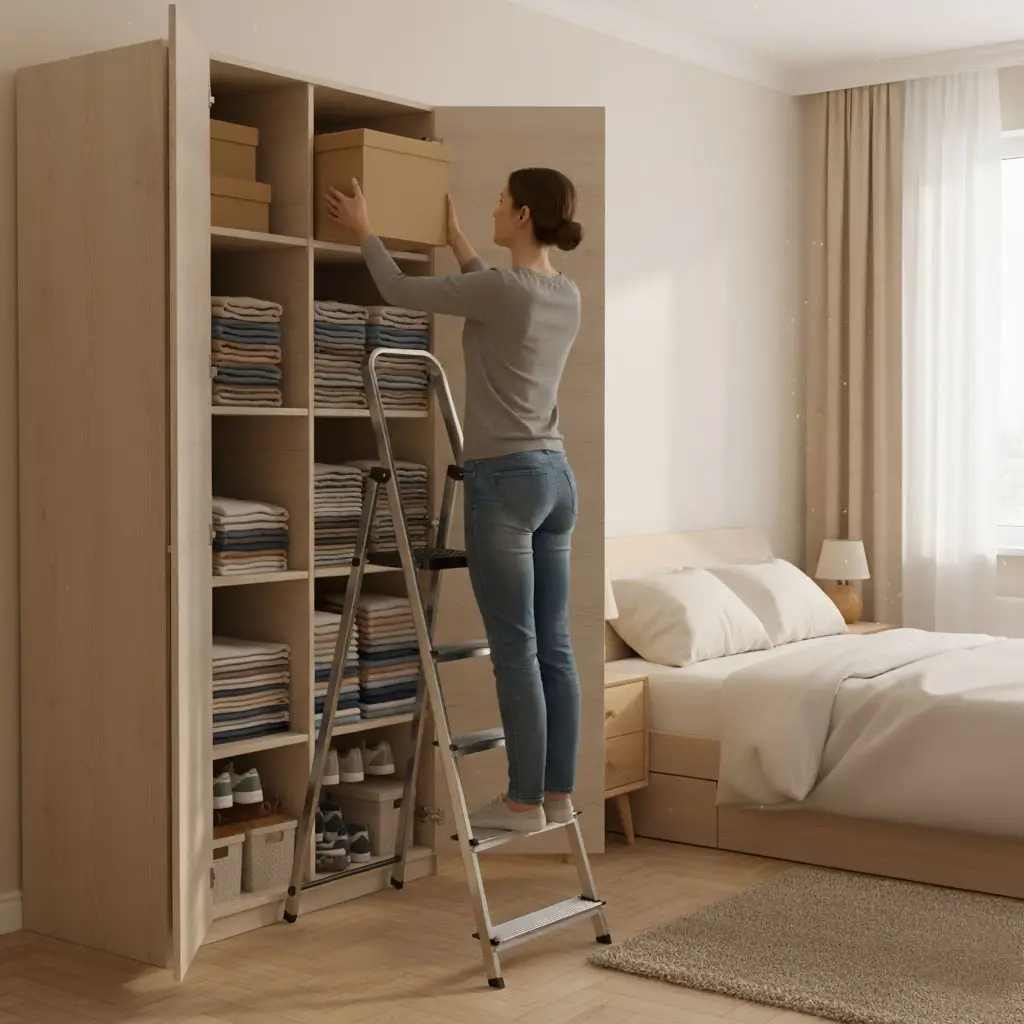 Drabina aluminiowa jednostronna 5 stopni składana z podestem 150 kg ModernHome - obrazek 4