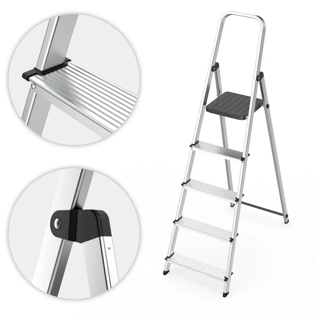 Drabina aluminiowa jednostronna 5 stopni składana z podestem 150 kg ModernHome - obrazek 7
