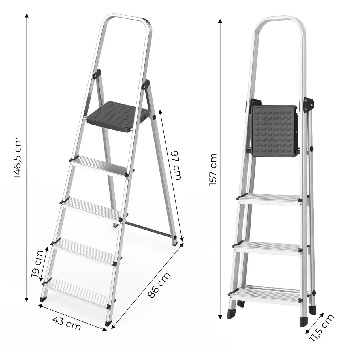 Drabina aluminiowa jednostronna 5 stopni składana z podestem 150 kg ModernHome - obrazek 10