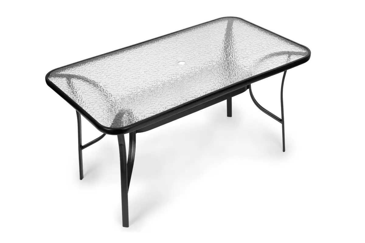 Stół ogrodowy 160x90 cm szkło hartowane duży blat na taras ogród otwór na parasol MultiGarden - obrazek 5