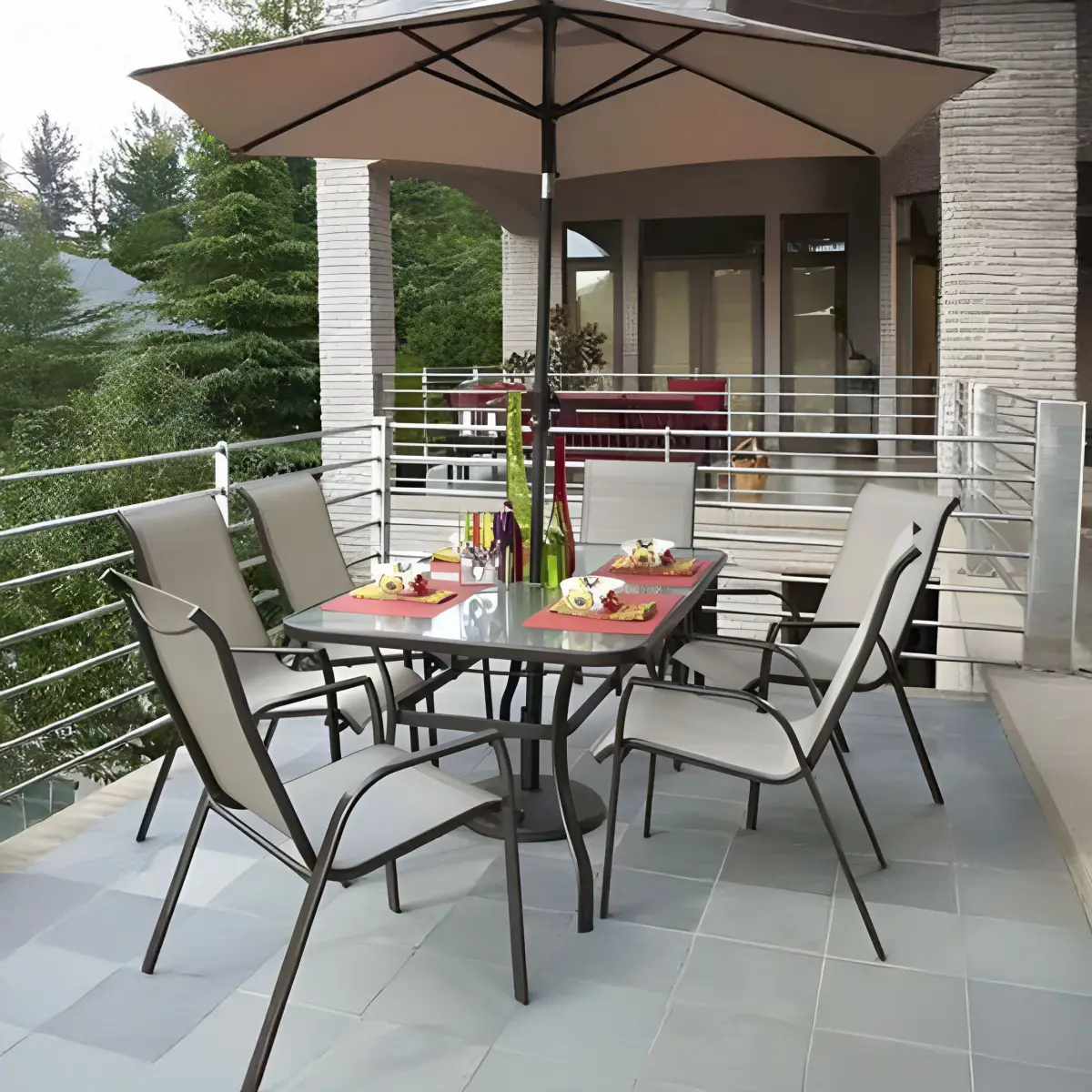 Stół ogrodowy 160x90 cm szkło hartowane duży blat na taras ogród otwór na parasol MultiGarden - obrazek 9