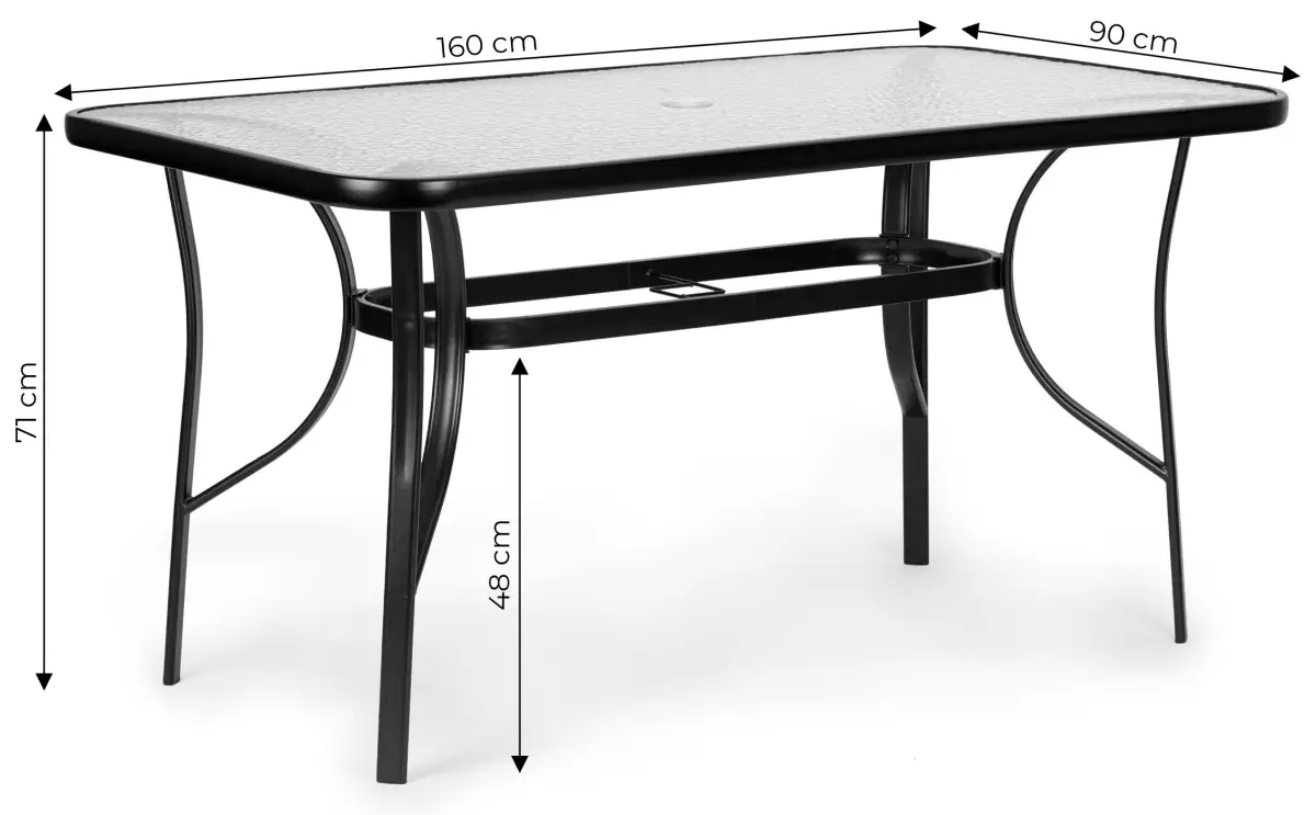 Stół ogrodowy 160x90 cm szkło hartowane duży blat na taras ogród otwór na parasol MultiGarden - obrazek 10