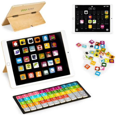 Drewniany tablet edukacyjny tablica magnetyczna kredowa ECOTOYS