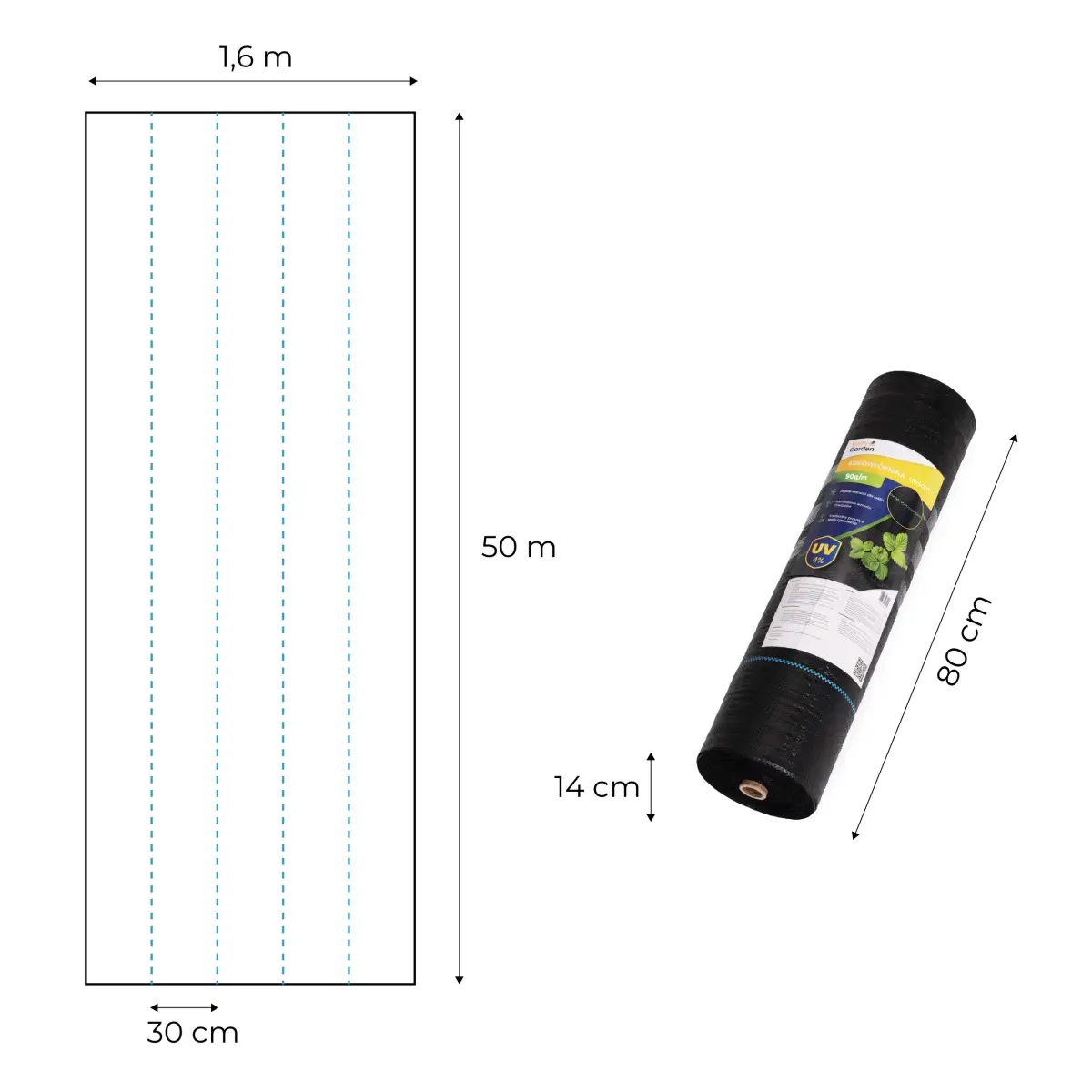 Agrowłóknina czarna agrotkanina UV 90g mata antychwastowa 1,6x50m kołki MulltiGarden - obrazek 10