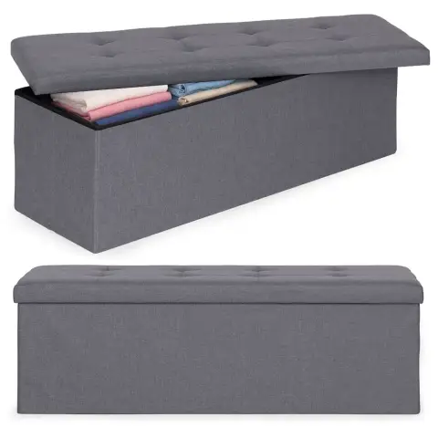 Pufa pikowana 111x38 cm ze schowkiem tapicerowana ława skrzynia ciemnoszara ModernHome