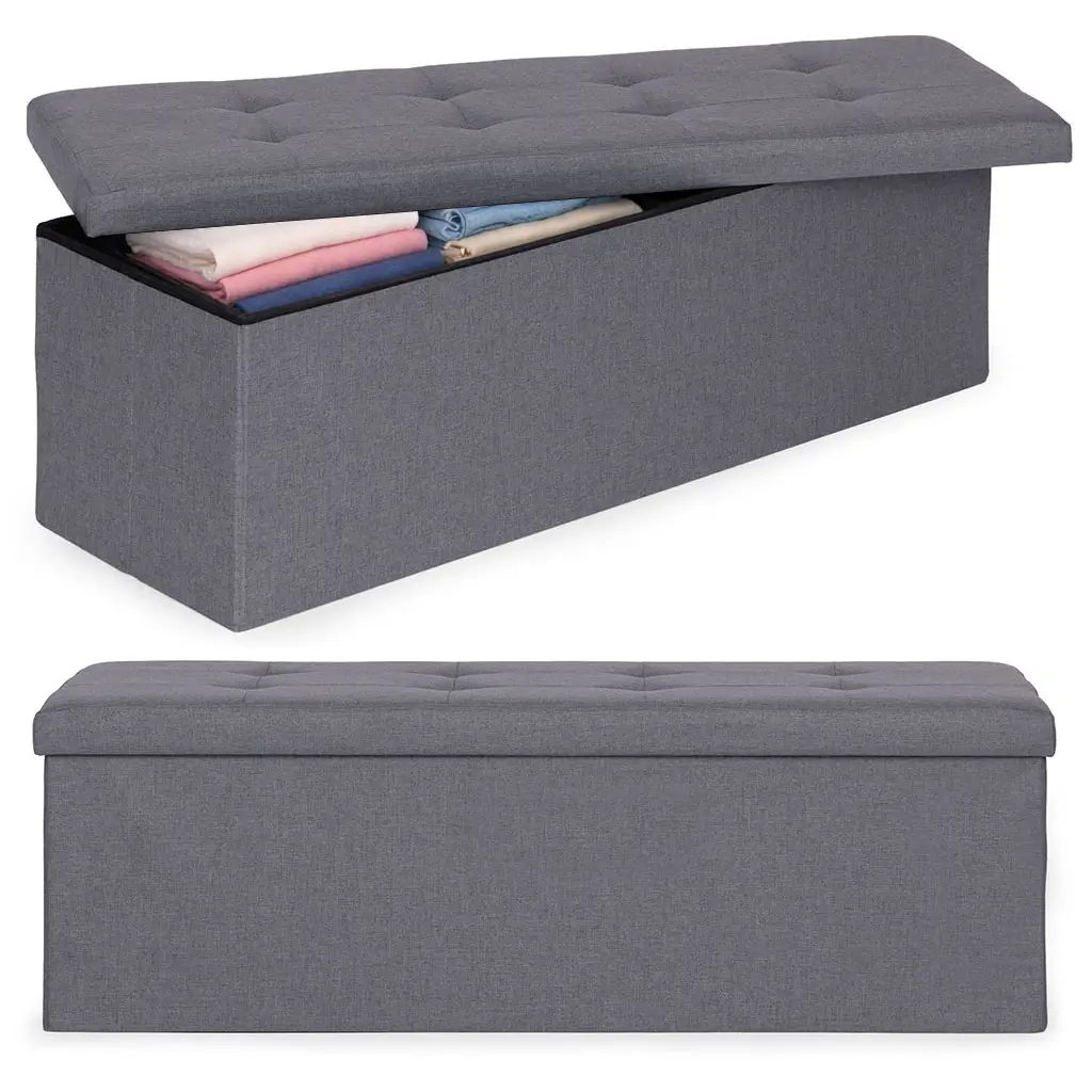 Pufa pikowana 111x38 cm ze schowkiem tapicerowana ława skrzynia ciemnoszara ModernHome