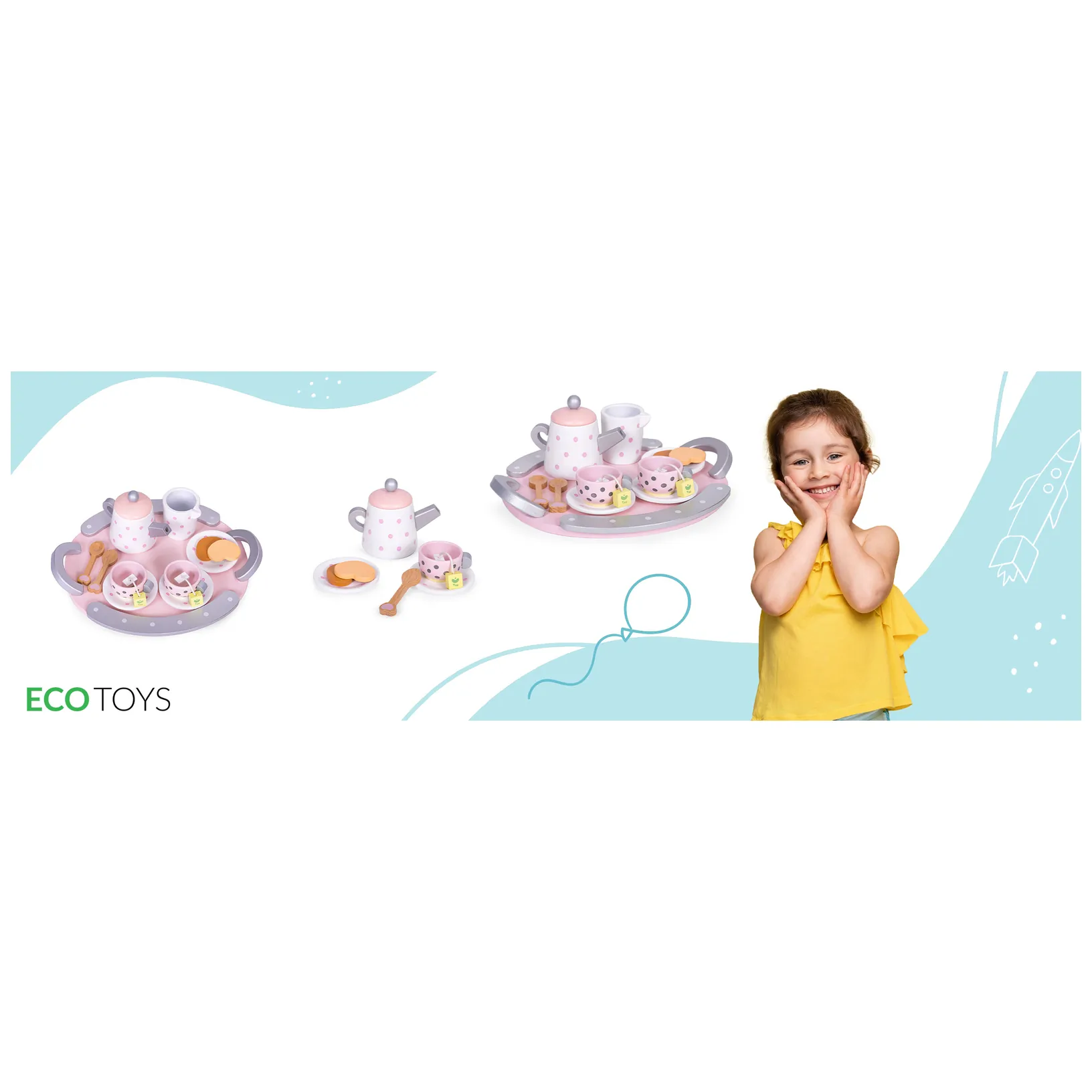 Drewniany zestaw do herbaty filiżanki czajnik 15 elementów ECOTOYS - obrazek 6