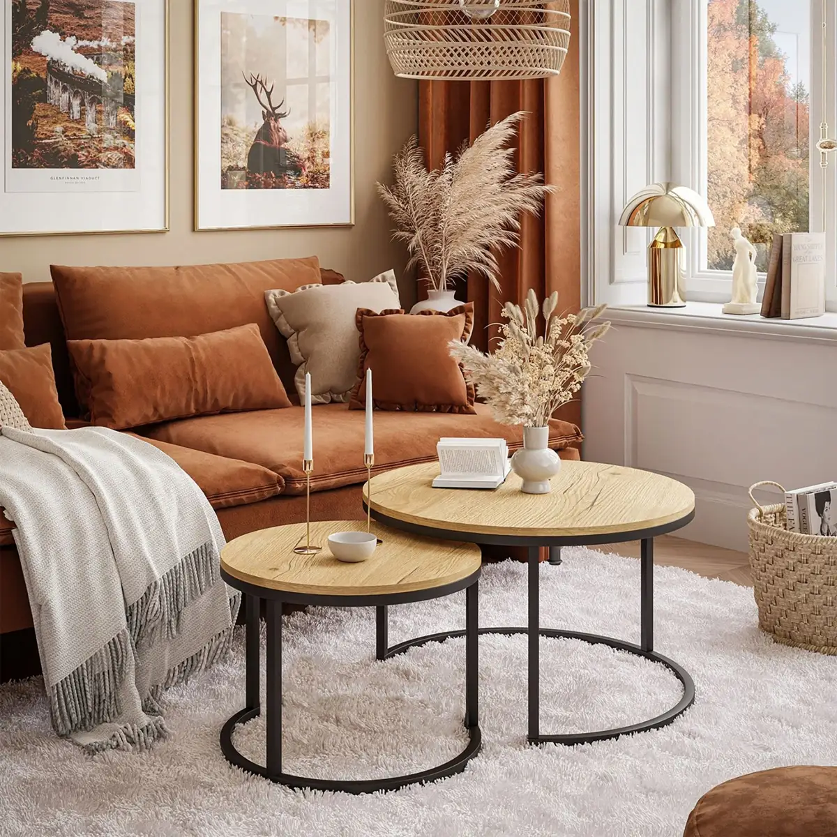 Zestaw stolików kawowych 2 szt. okrągłe loftowy design ModernHome - obrazek 2