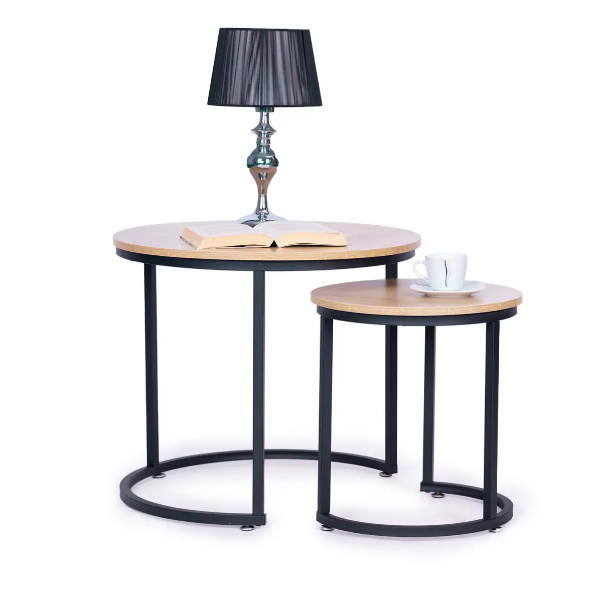 Zestaw stolików kawowych 2 szt. okrągłe loftowy design ModernHome - obrazek 5