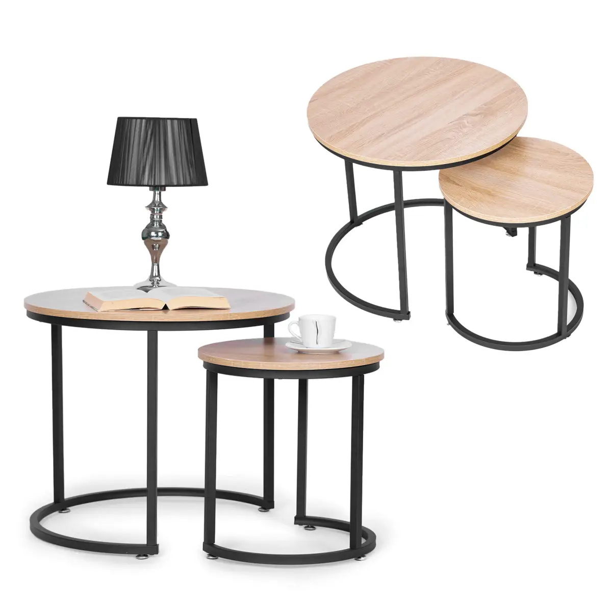 Zestaw stolików kawowych 2 szt. okrągłe loftowy design ModernHome