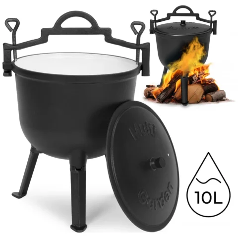 Kociołek żeliwny emaliowany 10L stojący garnek myśliwski ognisko grill MultiGarden