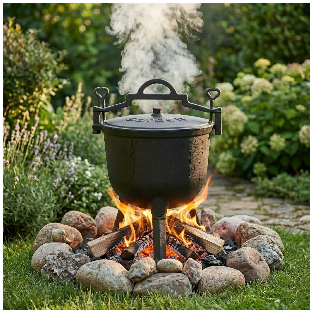Kociołek żeliwny emaliowany 5L stojący garnek myśliwski ognisko grill MultiGarden - obrazek 3