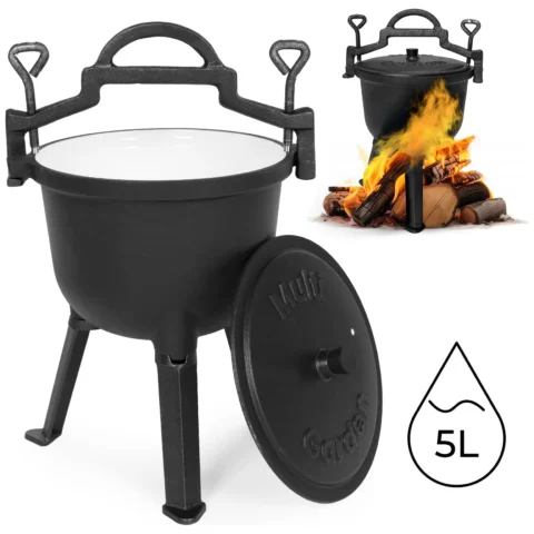 Kociołek żeliwny emaliowany 5L stojący garnek myśliwski ognisko grill MultiGarden