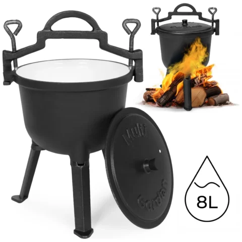Kociołek żeliwny emaliowany 8L stojący garnek myśliwski ognisko grill MultiGarden