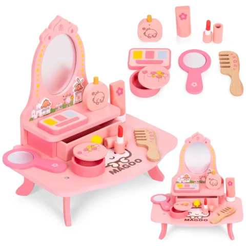 Drewniana toaletka dla dzieci z lustrem i szufladą 7 akcesoriów ECOTOYS