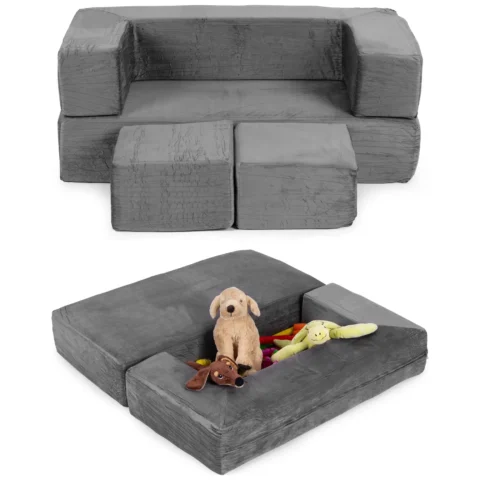 Sofa modułowa składana dla dzieci DIY 4 miękkie poduchy - szara ECOTOYS
