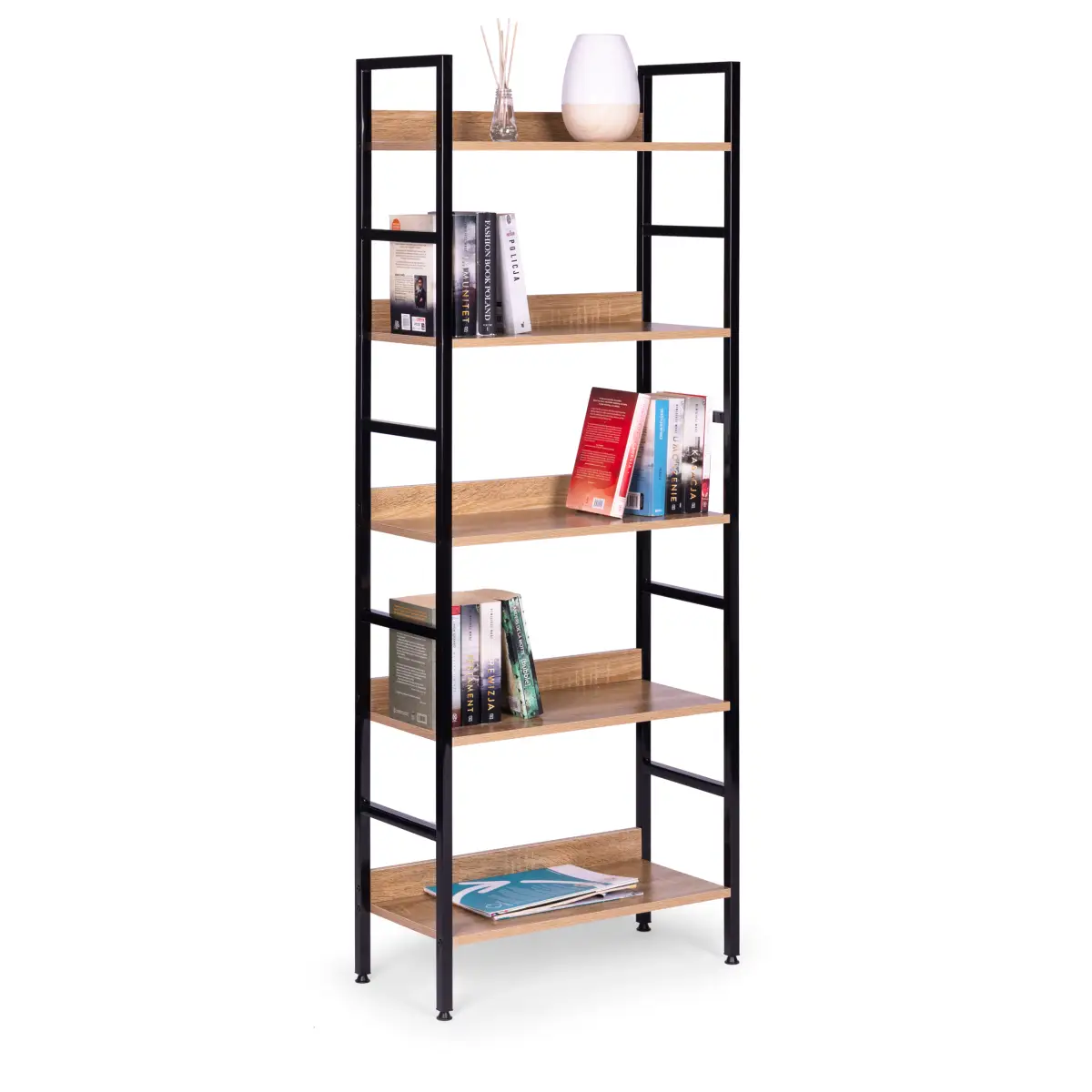 Regał loftowy wysoki 5 półek metal MDF ModernHome - obrazek 4