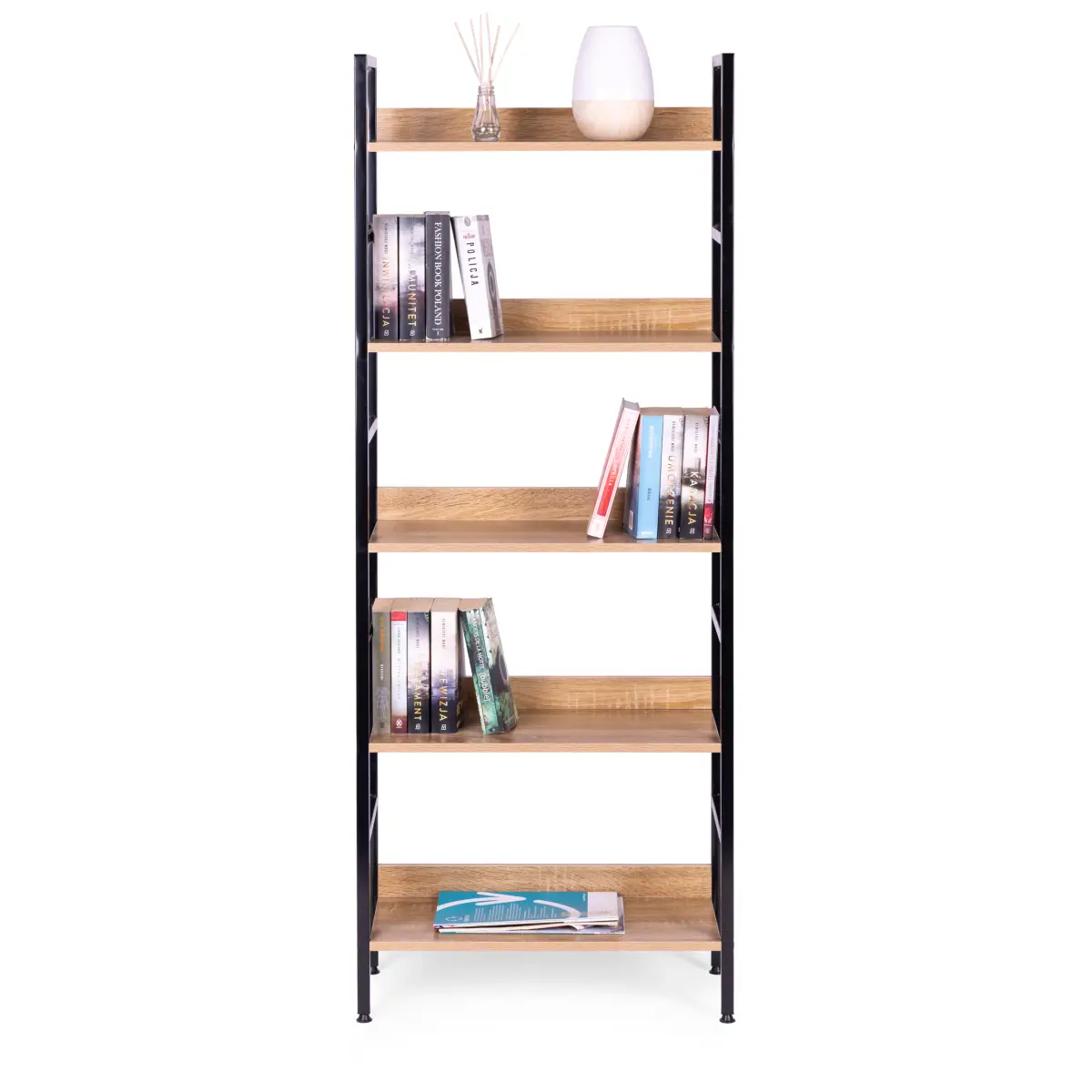 Regał loftowy wysoki 5 półek metal MDF ModernHome - obrazek 5