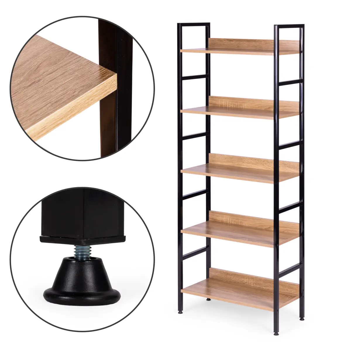 Regał loftowy wysoki 5 półek metal MDF ModernHome - obrazek 9