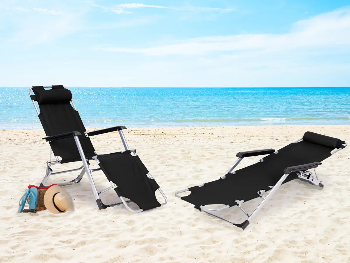 Leżak fotel ogrodowy plażowy składany 2w1 leżanka czarny MultiGarden - obrazek 2