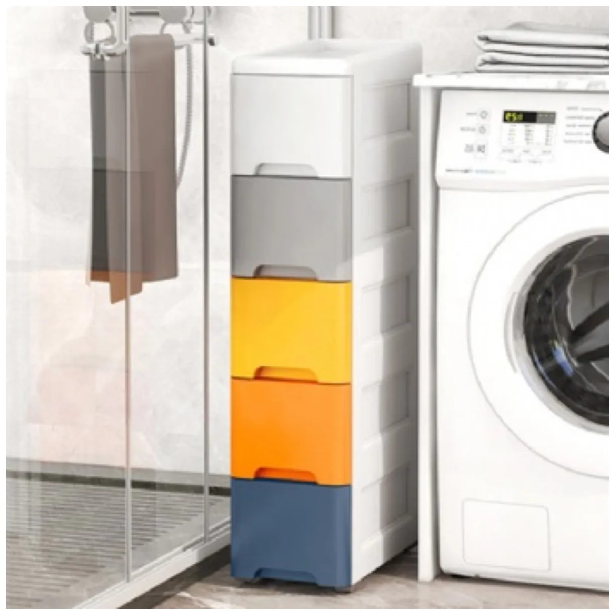 Regał z 5 wysuwanymi szufladami nogi z kółkami ModernHome - obrazek 6