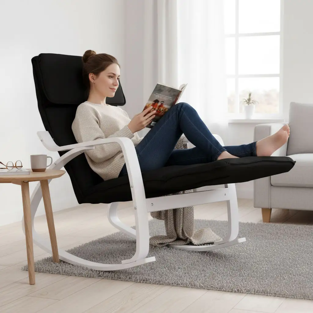 Fotel bujany regulowany podnóżek biało czarny ModernHome - obrazek 2