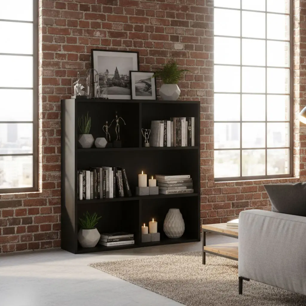 Nowoczesny regał stojący do salonu i sypialni 3 poziomy czarny ModernHome - obrazek 3