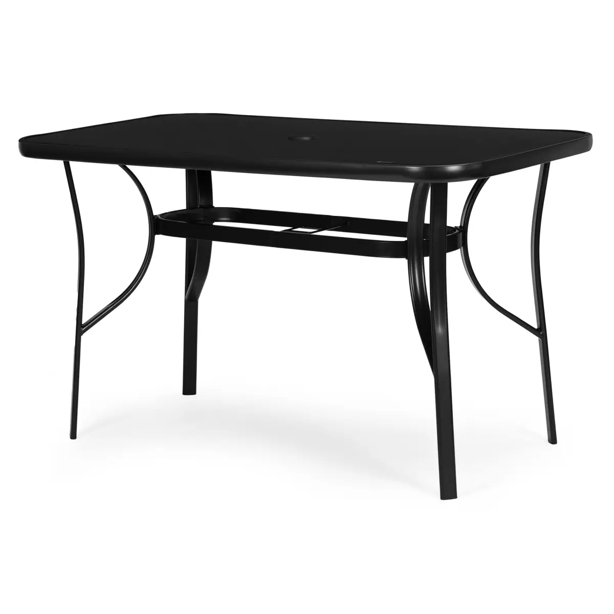 Stół ogrodowy 140x80 cm szkło hartowane otwór na parasol czarny MultiGarden - obrazek 5