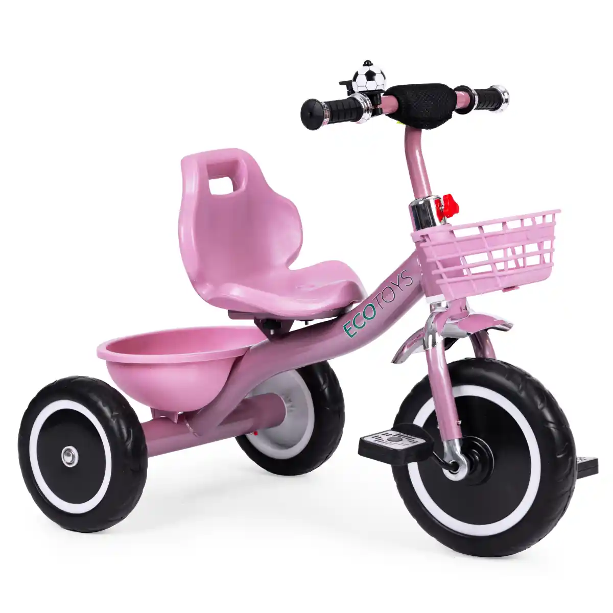 Rowerek trójkołowy antypoślizgowe uchwyty dzwonek koszyk różowy ECOTOYS - obrazek 2
