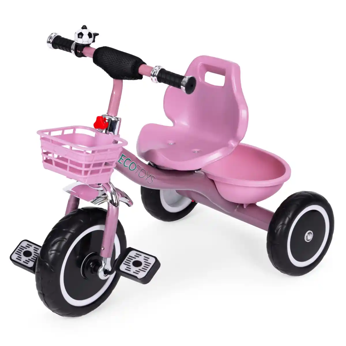 Rowerek trójkołowy antypoślizgowe uchwyty dzwonek koszyk różowy ECOTOYS - obrazek 4