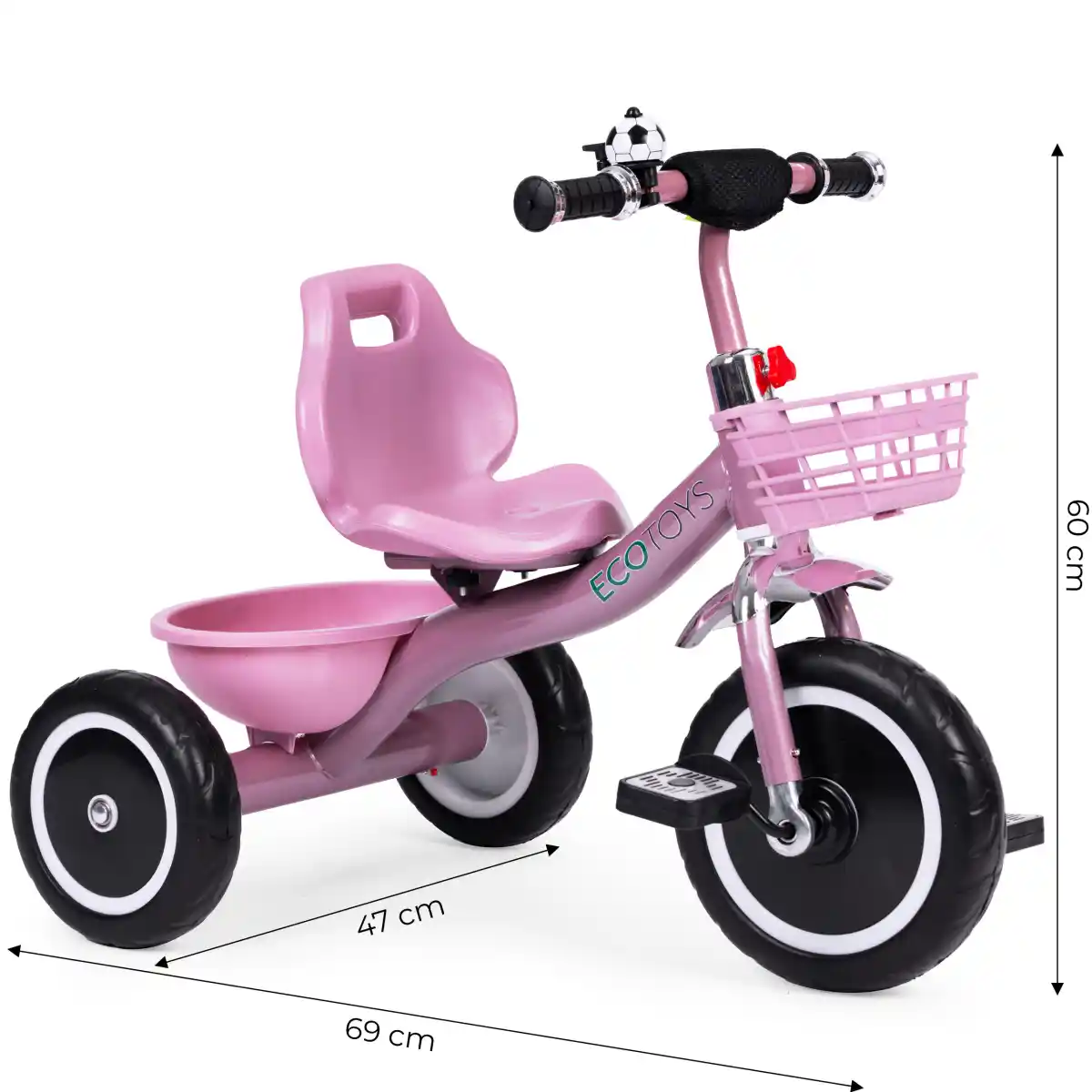 Rowerek trójkołowy antypoślizgowe uchwyty dzwonek koszyk różowy ECOTOYS - obrazek 6
