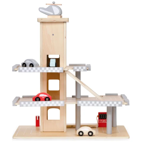 Duży drewniany tor garaż parking z windą + autka ECOTOYS